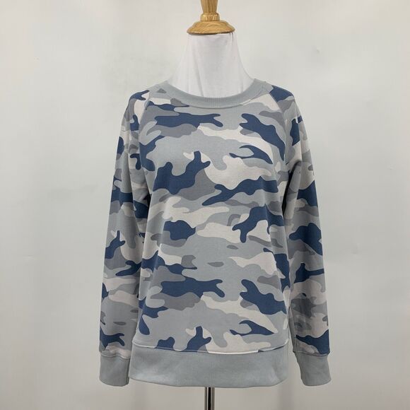 Old Navy Sweatshirt Womens XS Extra Small Gray Blue Camo Vintage Crew Neck - Picture 2 of 12